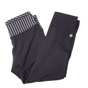 Lululemon Wunder Under Leggings Black Reversible Mid-Rise Crop Size 4 Stripes